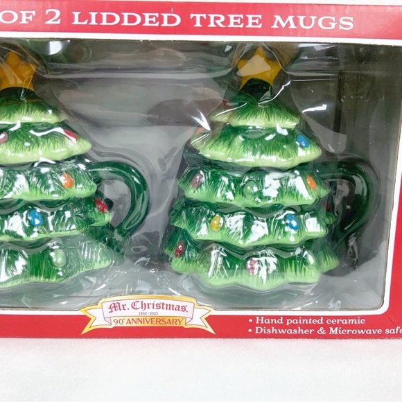 Mr Christmas 2 Lidded Tree Mugs 16 Oz Ceramic Hand Painted 90th Anniversary - Picture 4 of 9